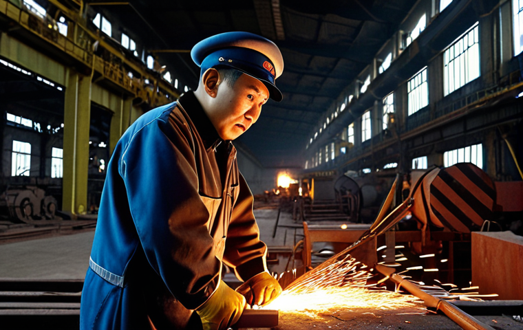 **Image Prompt:** "Nursultan Nazarbayev, from worker to leader. Young Nazarbayev working in Temirtau steel mill, determined expression, socialist realism style, dramatic lighting."